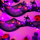 Halloween LED String Lights with Black Creepy Cloth – 50 LEDs Orange & Purple Lights, 8 Modes, Timer, Battery Powered (79 x 31 in)