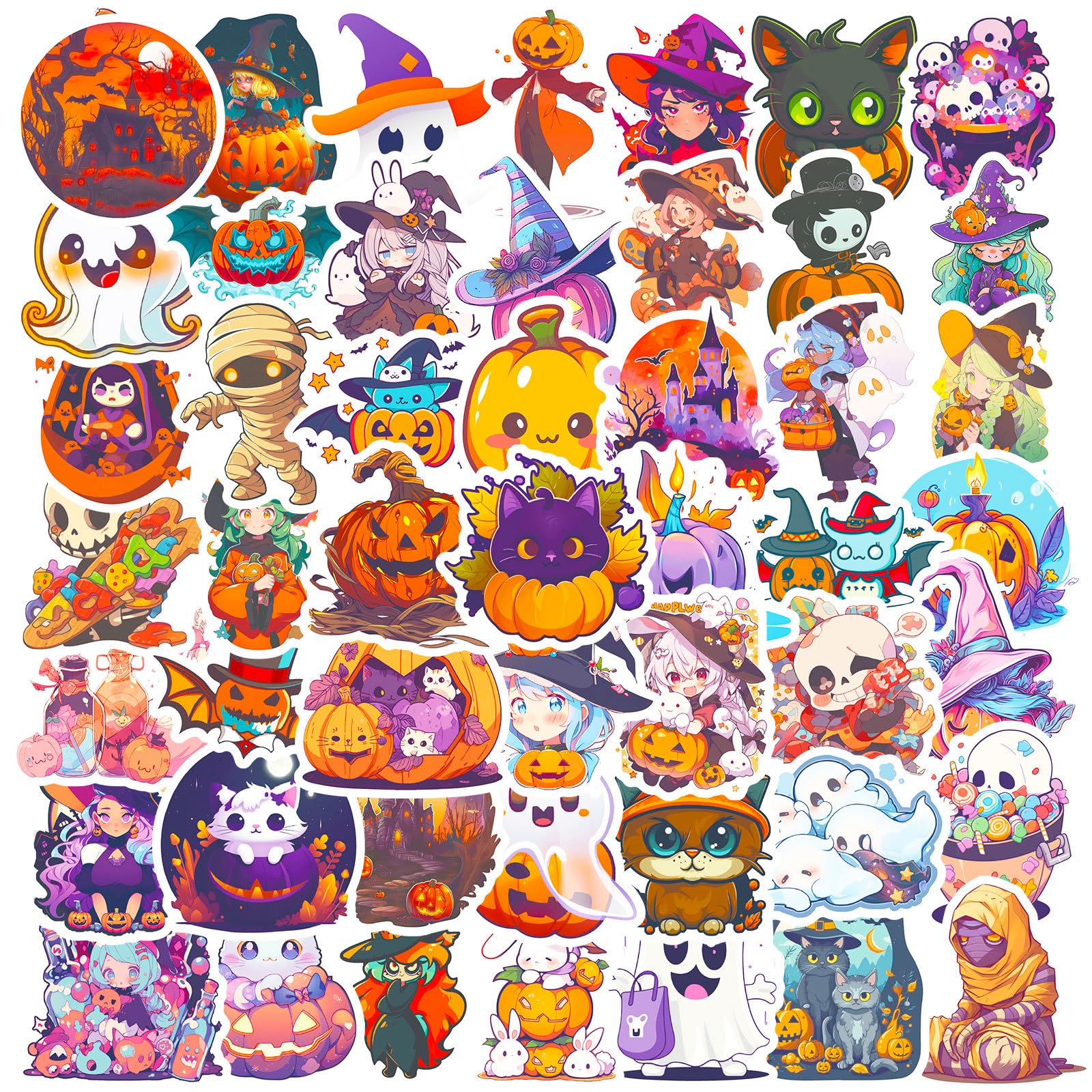 100PCS Non Repeating Halloween Children's Cartoon Pumpkin Themed Stickers Party Favors Vinyl Waterproof Holiday Party, Halloween Children's Cartoon Party Stickers Decoration
