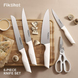 6-Piece Stainless Steel Knife Block Set with Built-In Sharpener – NSF Certified (White)