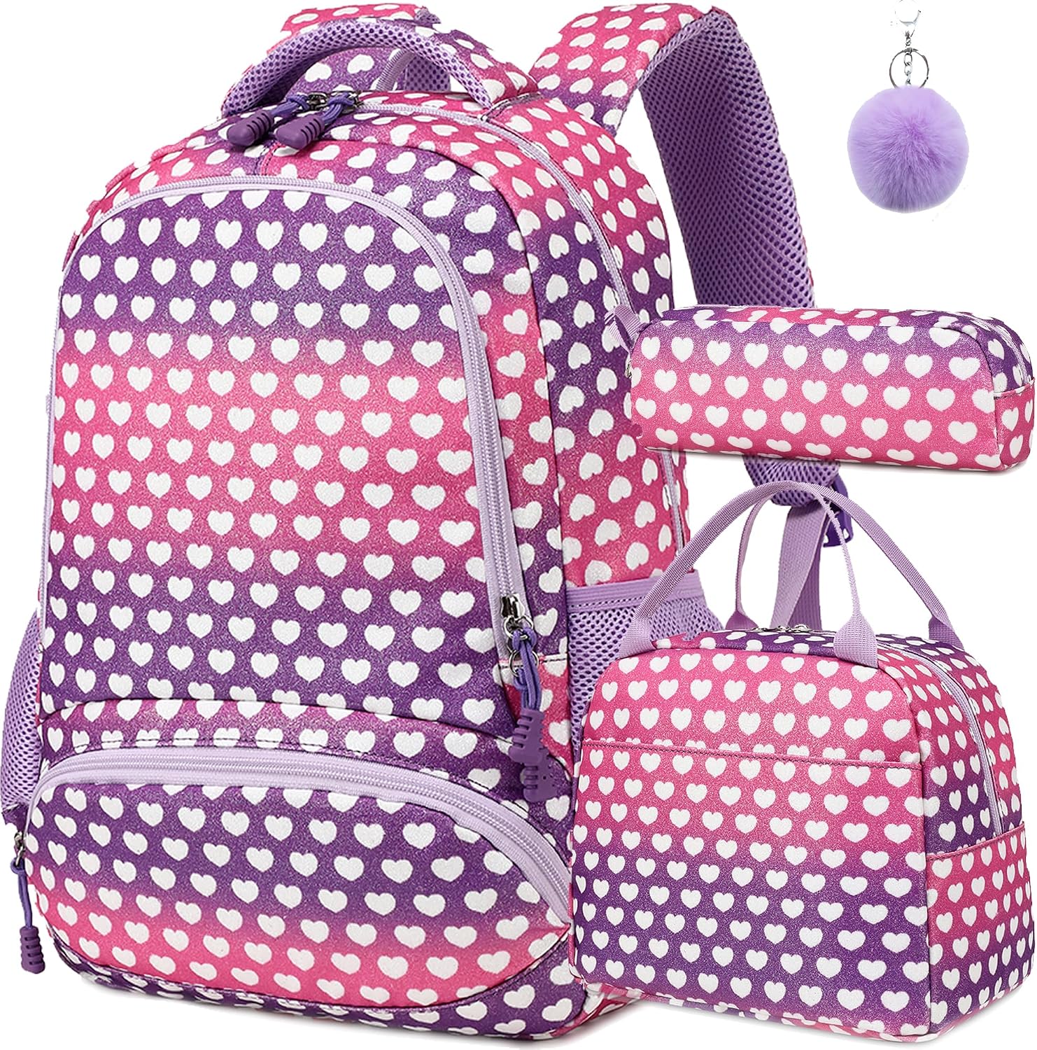 Purple Unicorn School Backpack Set with Lunch Bag