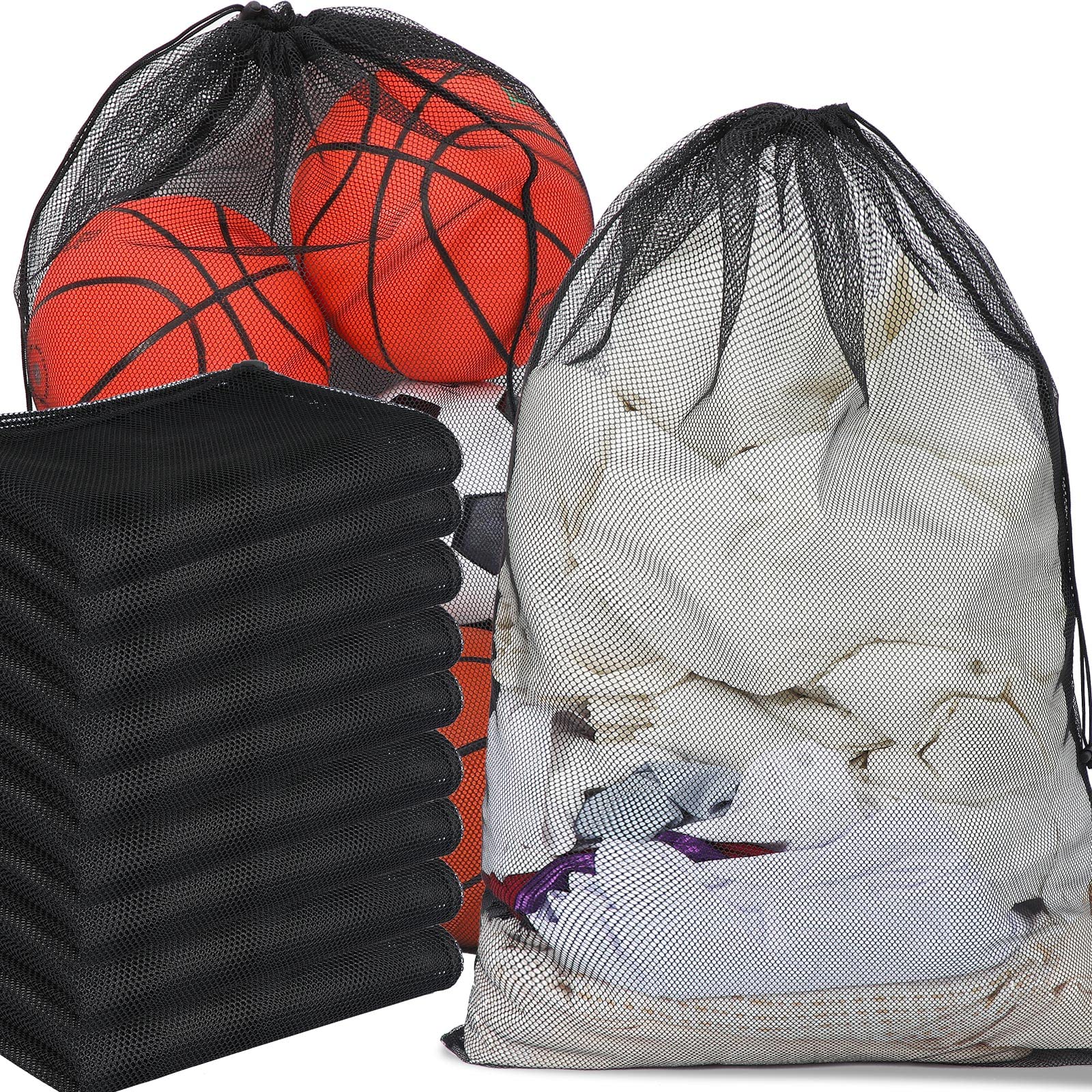 Berlune Large Mesh Laundry Bags 30-Pack (24 x 36 in) – Heavy-Duty Drawstring Wash Bags for Commercial & Bulk Use (Black)