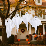 Blue LED Hanging Ghosts (4-Pack) – 27.5" Light-Up Halloween Decorations for Yard, Porch & Haunted House