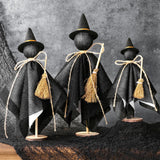 Black Witch Hat Table Decor – Set of 3 Rustic Halloween Witches for Desk, Shelf & Mantel Decorations