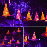 Halloween Hanging Witch Hat Lights – 8-Piece Orange & Purple LED String Lights with Remote & Timer (16ft Total Length)