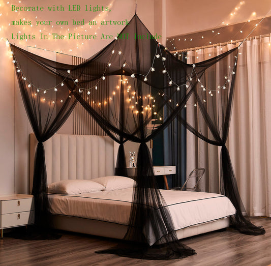 Gothic Black Bed Canopy – 4-Post Mosquito Net for Full, Queen & King Size Beds (Indoor/Outdoor Use)