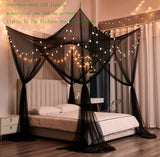 Gothic Black Bed Canopy – 4-Post Mosquito Net for Full, Queen & King Size Beds (Indoor/Outdoor Use)