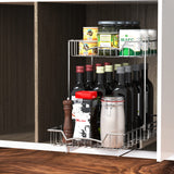 2-Tier Pull-Out Under Cabinet Organizer – Chrome Sliding Shelf with Heavy-Duty Ball Bearings (L-L)