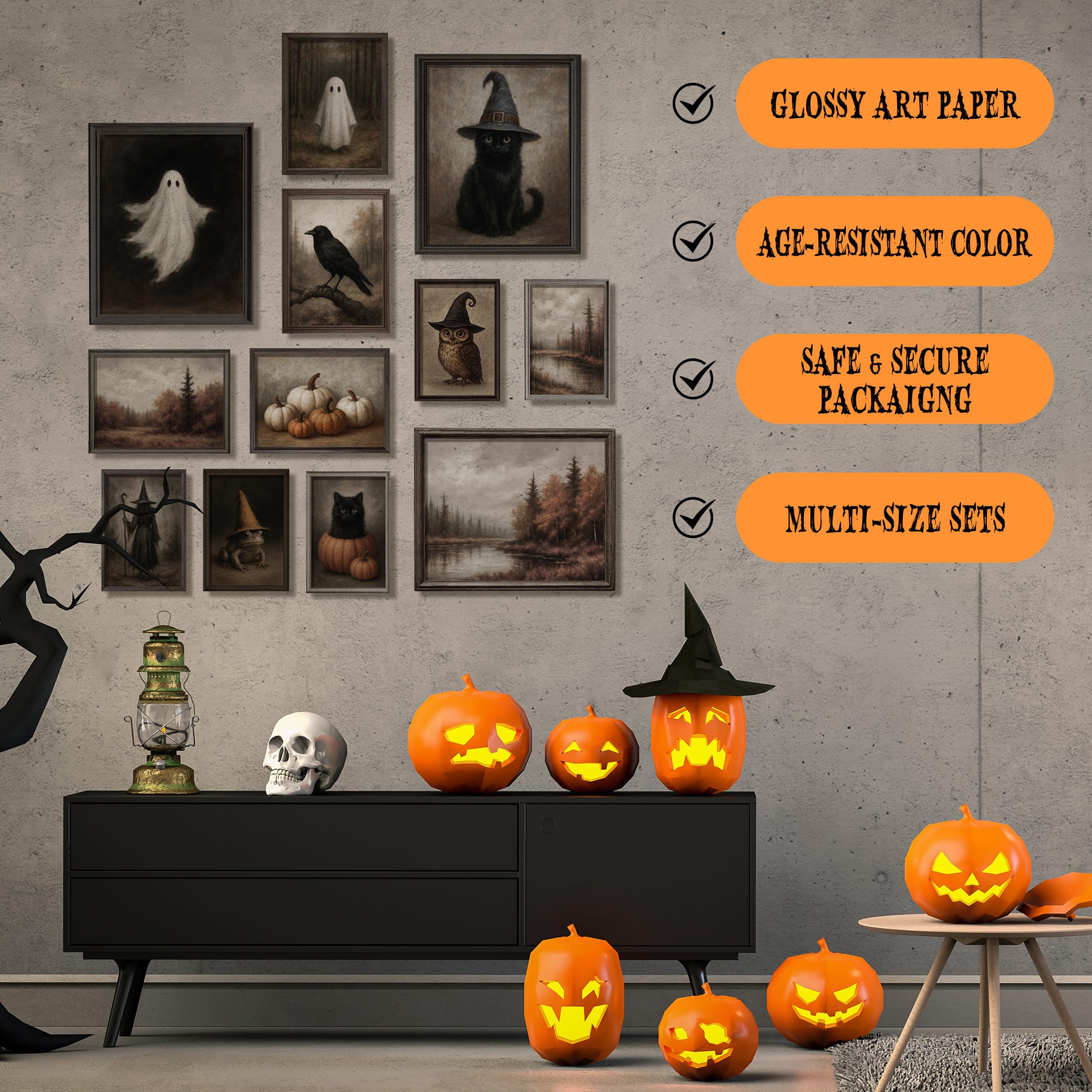 Halloween Wall Art Prints Set – 10PCS Vintage Gothic Posters & Ghost Aesthetic Decor for Bedroom & Living Room