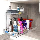 2-Tier Pull-Out Under Cabinet Organizer – Chrome Heavy-Duty Sliding Shelf System