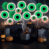 Halloween Green Eyeball Paper Lantern Set – 8 Pack with LED String Lights & Hanging Décor
