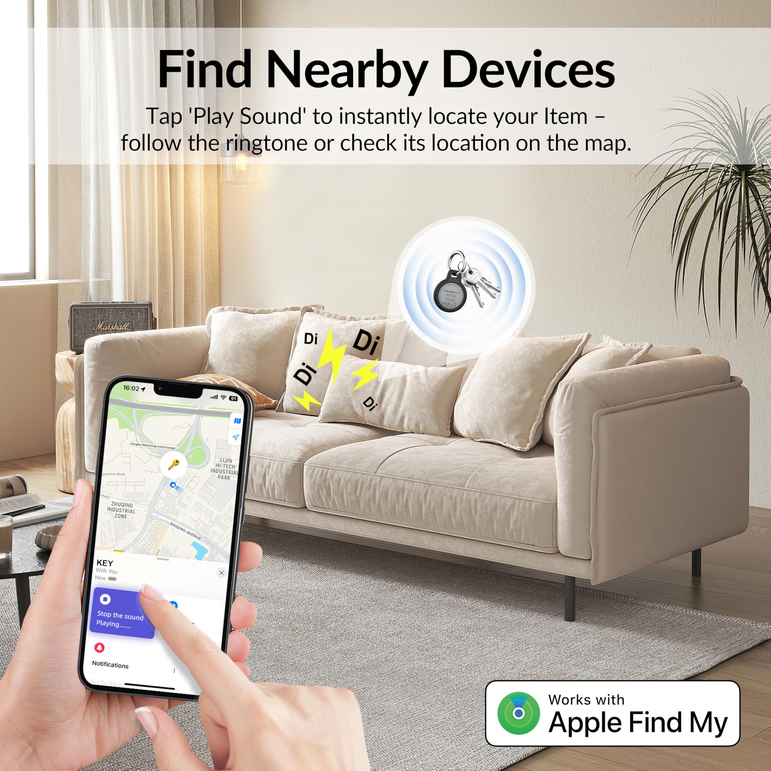 MSEBENT Bluetooth Tracker Tags 2 Pack, Apple Find My Compatible Waterproof Item Locator with Sound Alert – Black & White