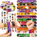 144PCS Halloween Party Favors Set – Slap Bracelets & Temporary Tattoos for Kids 🎃👻🕸 Perfect Trick-or-Treat Bundle