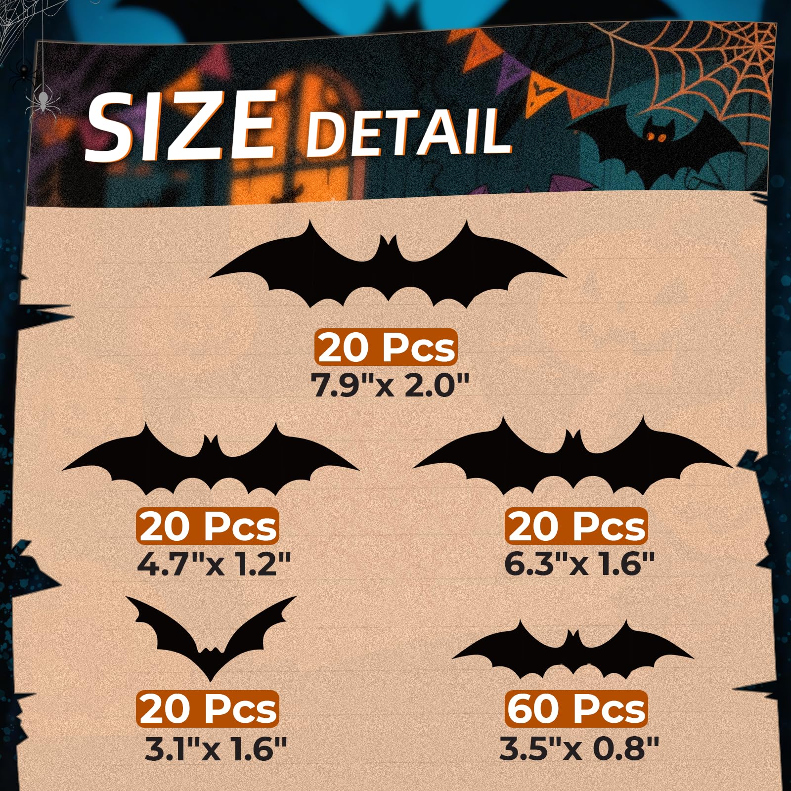 140PCS 3D Black Halloween Bats Wall Stickers – Waterproof PVC Bat Decals for Indoor & Outdoor Spooky Decor