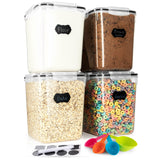 Large Airtight Rice Storage Containers Set – 4 Square 5.3L Pantry Canisters with Measuring Scoops & Labels