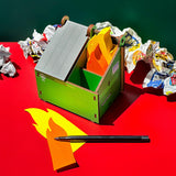 Genuine Fred Desk Dumpster Pencil Holder Funny 3-Compartment Office Organizer with Flame Note Cards