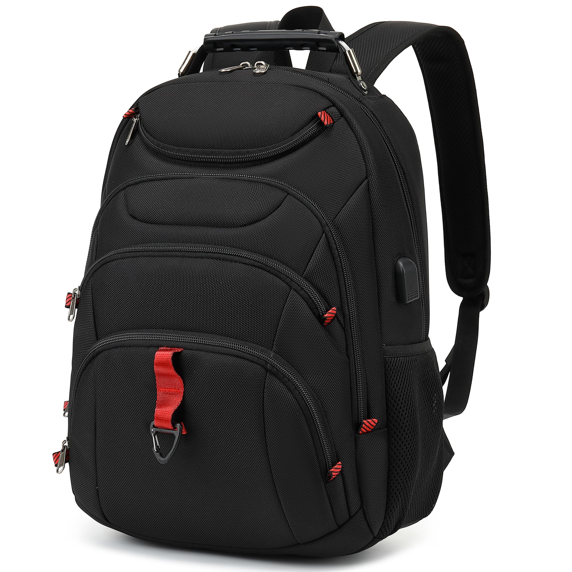 BOAVAN 15.6” Waterproof Laptop Backpack for Work & Travel with USB Port, RFID Pocket – Black