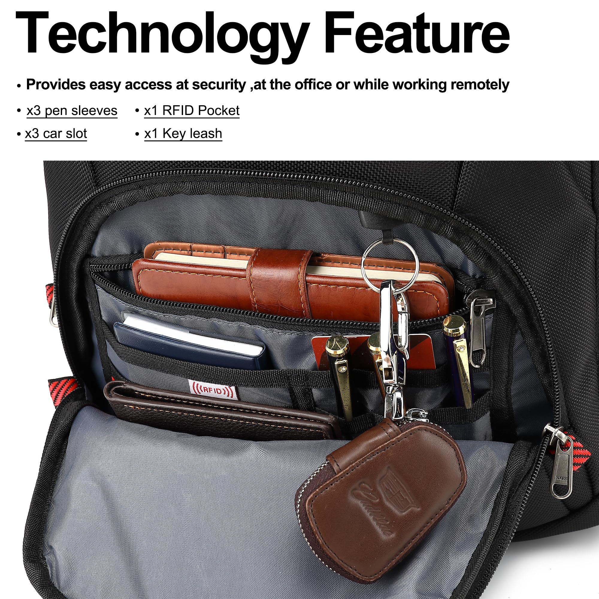 BOAVAN 15.6” Waterproof Laptop Backpack for Work & Travel with USB Port, RFID Pocket – Black