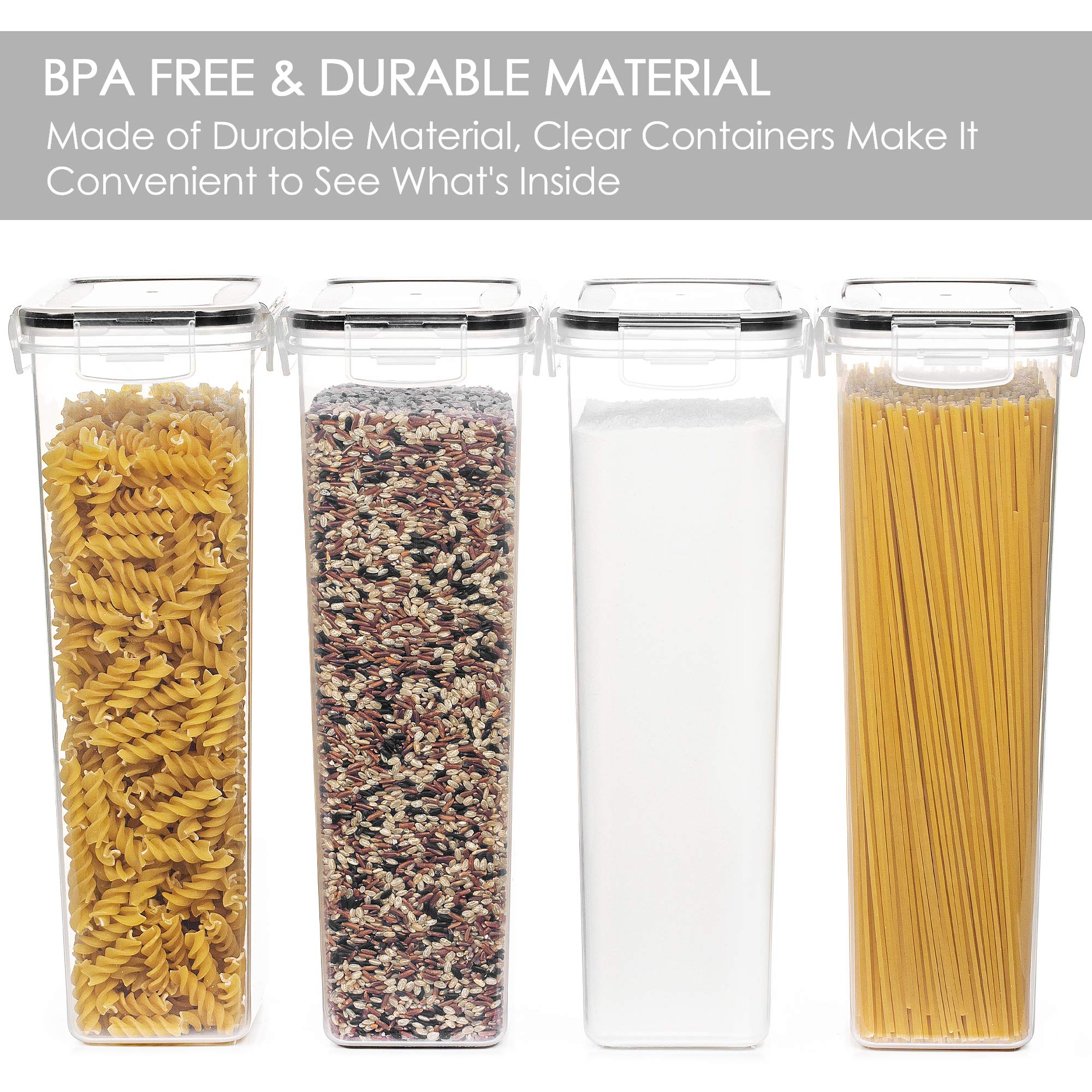 4-Pack Tall Airtight Food Storage Containers – 2.8L BPA-Free Pantry Canisters with Locking Lids & Labels
