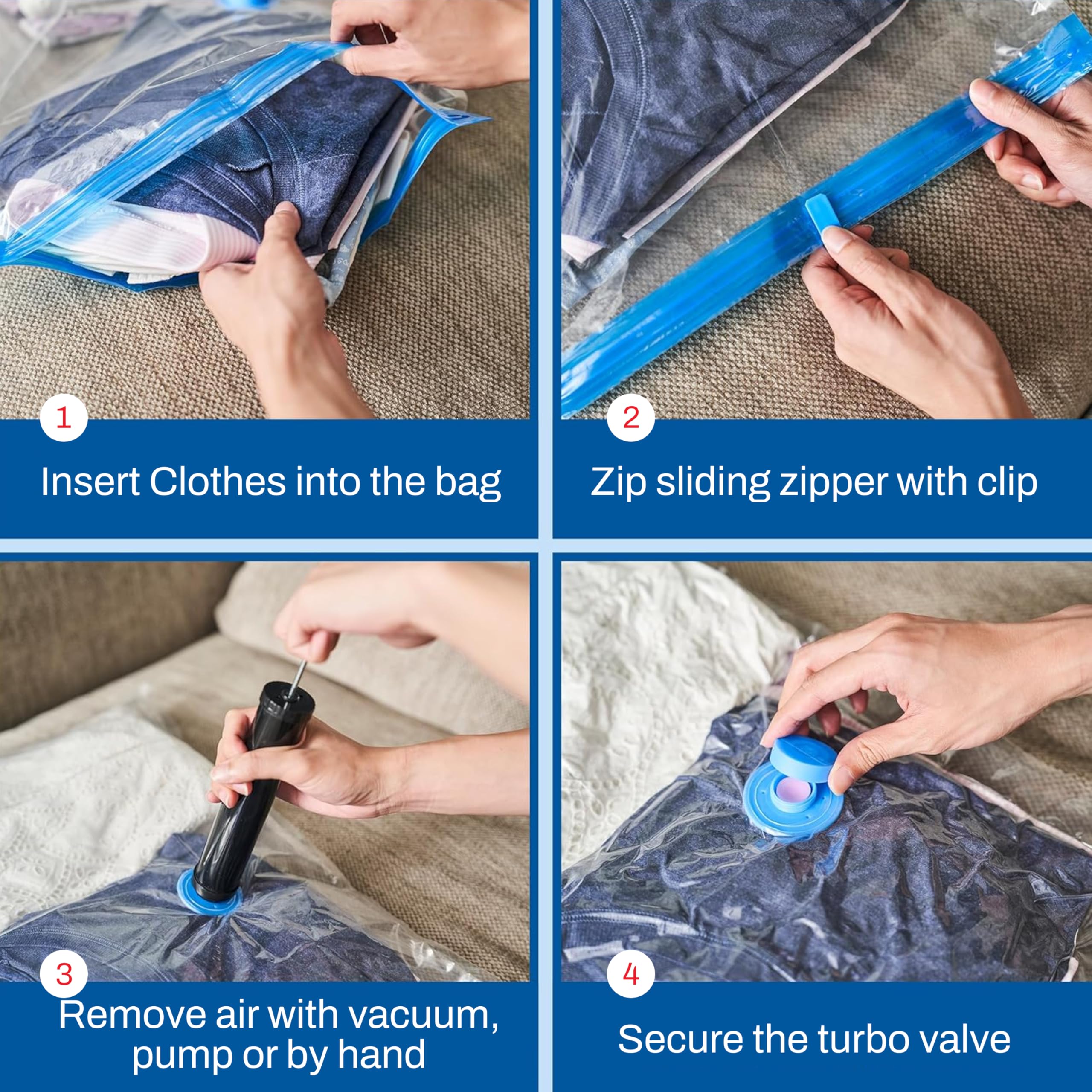 Vacuum Storage Bags Variety Pack – Space Saver Compression Bags for Clothes & Bedding (10-Pack with Hand Pump)