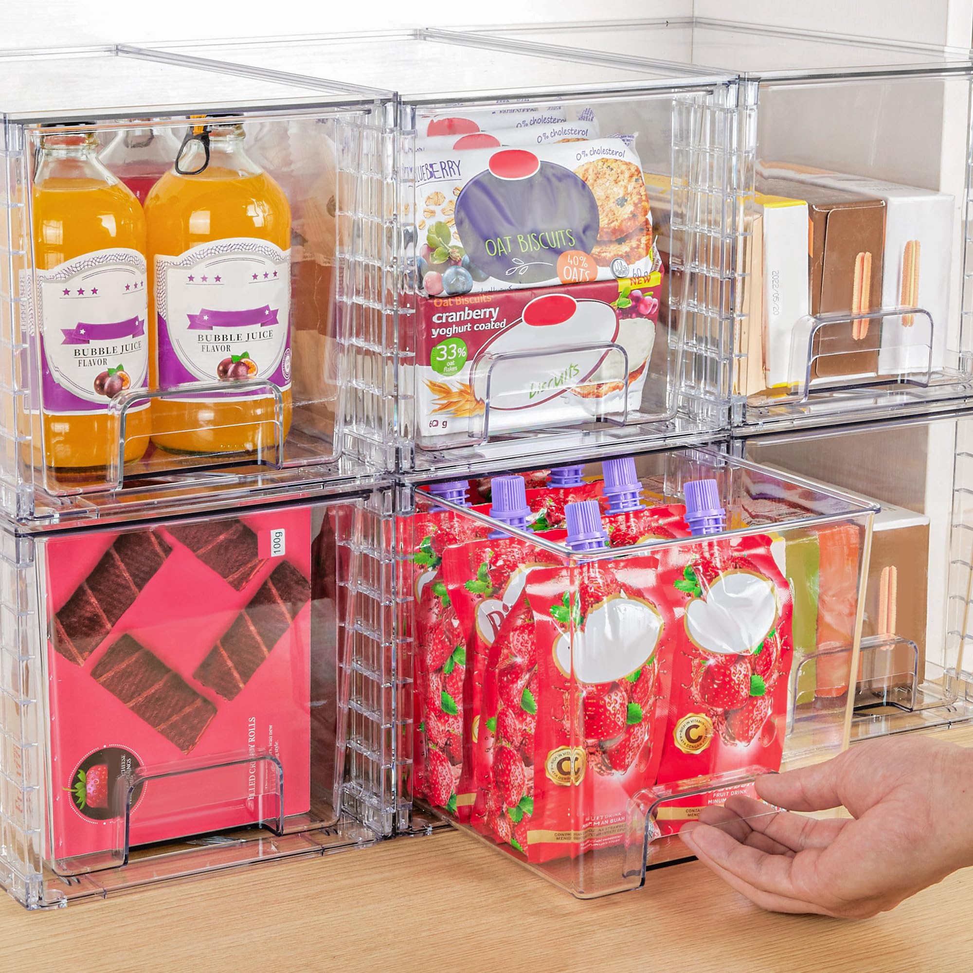 Clear Stackable Acrylic Drawer Organizer (4-Pack) – Pull-Out Storage Bins for Pantry, Bathroom & Cabinets