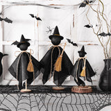 Black Witch Hat Table Decor – Set of 3 Rustic Halloween Witches for Desk, Shelf & Mantel Decorations