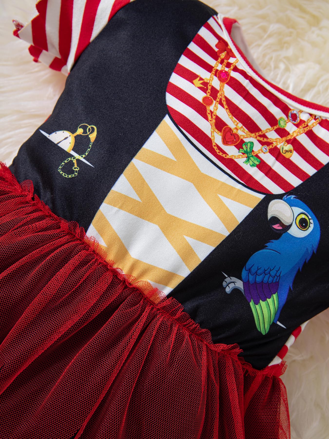 Mommy’s New Man Pirate Costume – Adorable Toddler & Baby Girl Buccaneer Tutu Dress with Head Scarf and Eye Mask (Red)