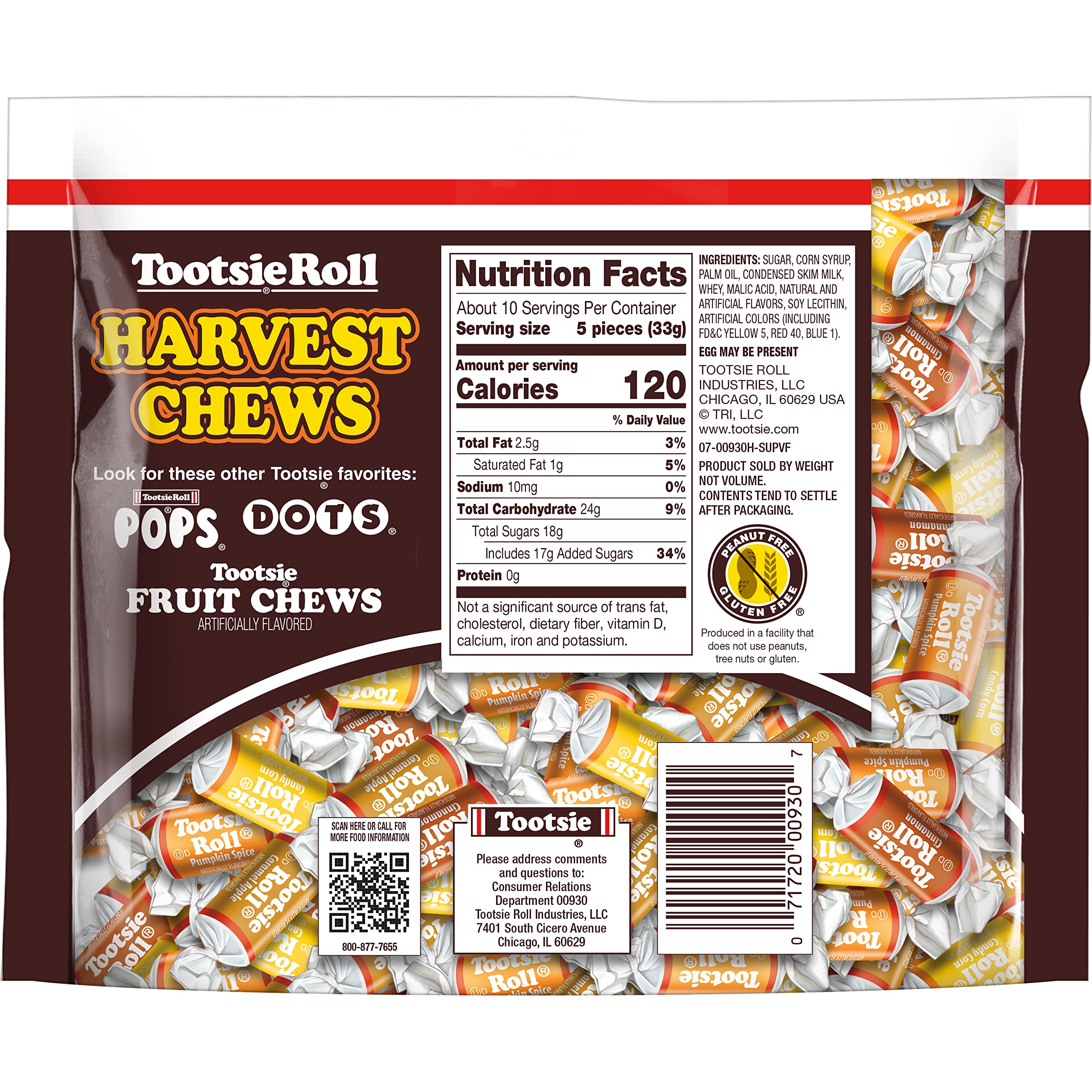 Tootsie Harvest Chews, Individually Wrapped, Gluten Free, Peanut Free, 11.5 Oz, 1-Pack