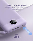 VRURC 10000mAh Slim Power Bank with Built-in Multi Cables & USB-C Fast Recharge – Smart Travel Battery Pack Lavender