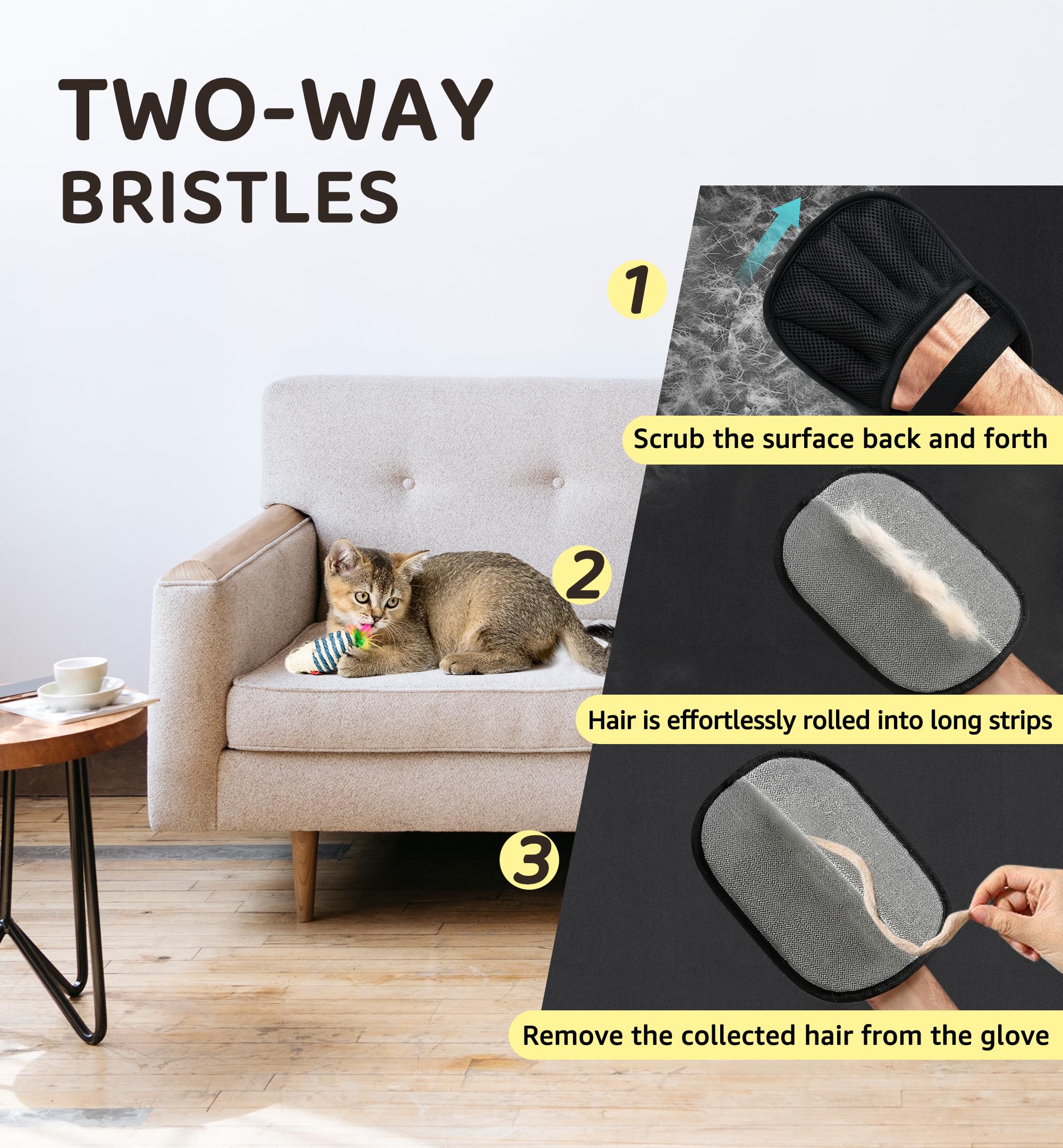 Electrostatic Pet Hair Remover Glove with Five-Finger Design, Reusable Fur Cleaning Mitt for Furniture, Clothing, Carpets, and Car Interiors