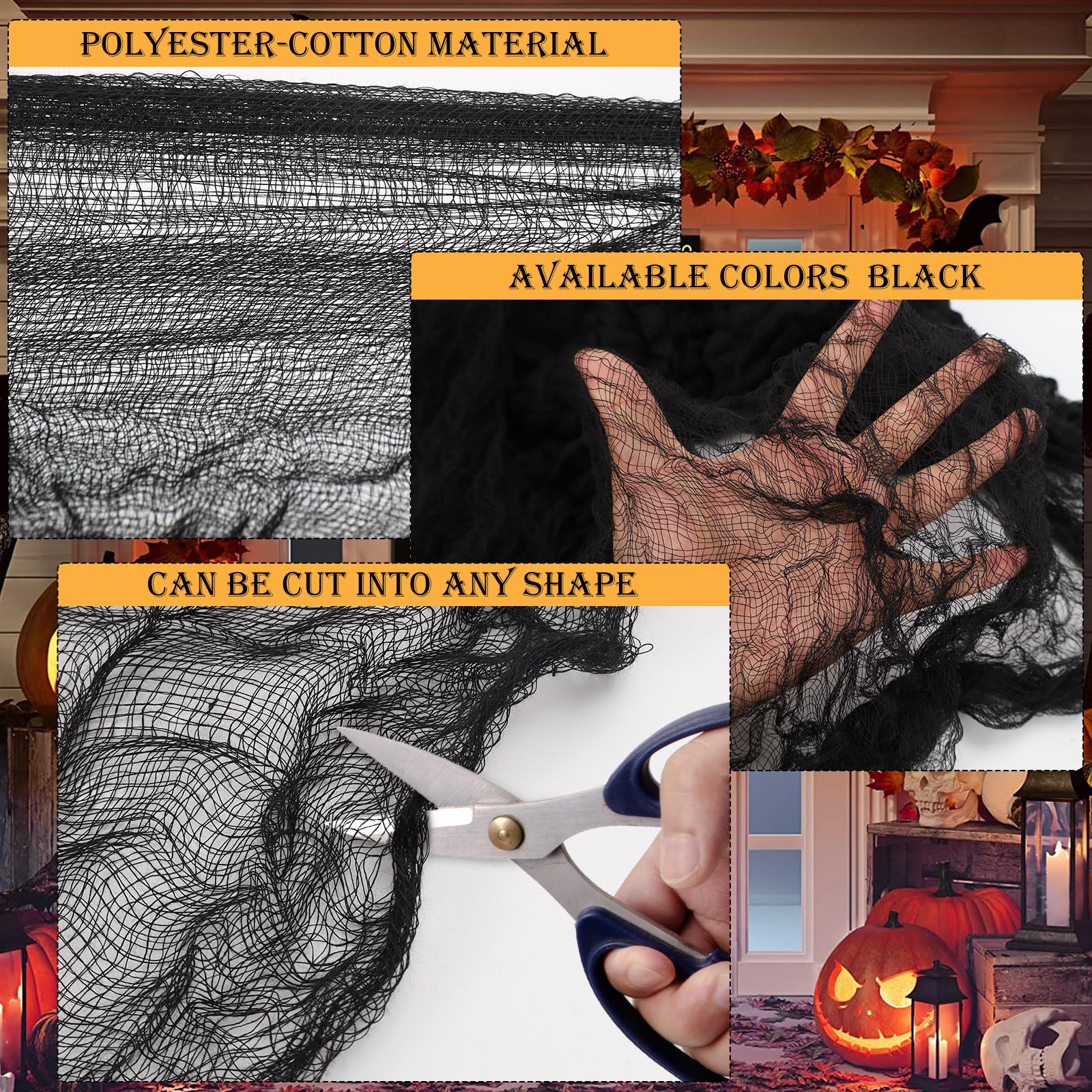 Oversized Halloween Creepy Cloth – 410 x 80 in Black Spooky Gauze Fabric for Haunted House & Party Decor