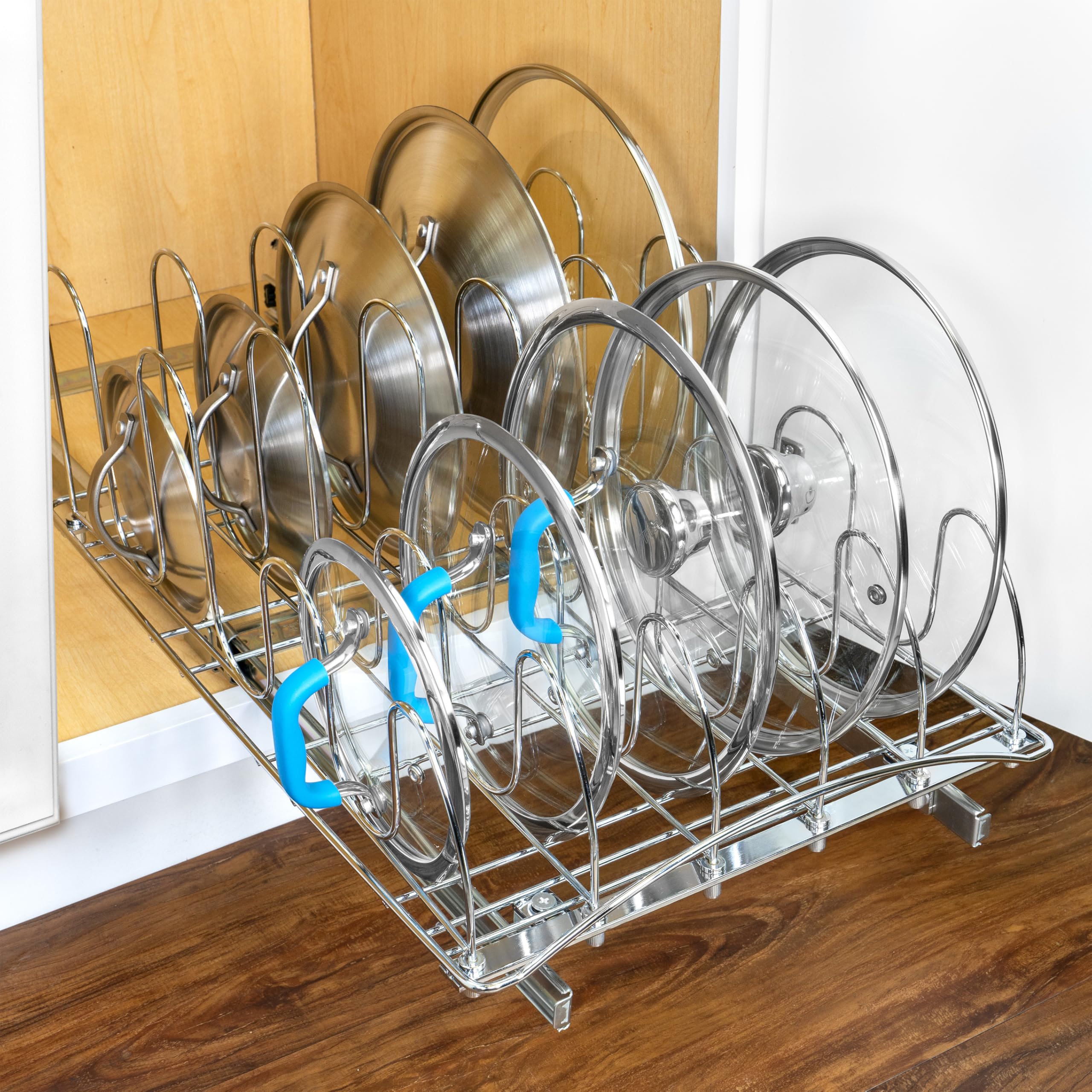 Lynk Professional Extra-Large Pull-Out Pot Lid & Cookie Sheet Organizer – Heavy-Duty Sliding Cabinet Rack