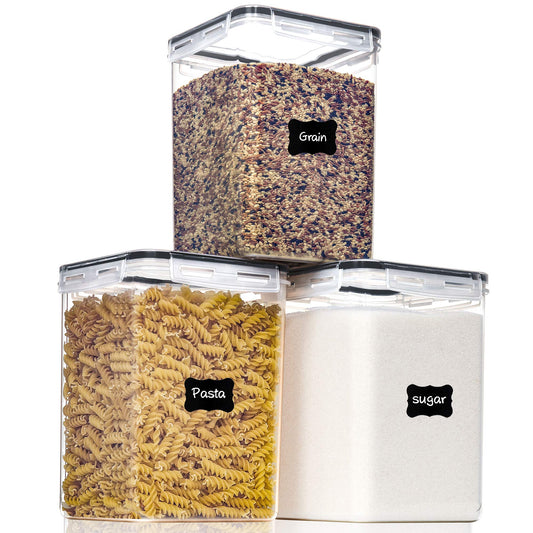 Airtight Large Pantry Storage Containers – 5.2L Stackable Food Containers with Measuring Cups (3-Pack)