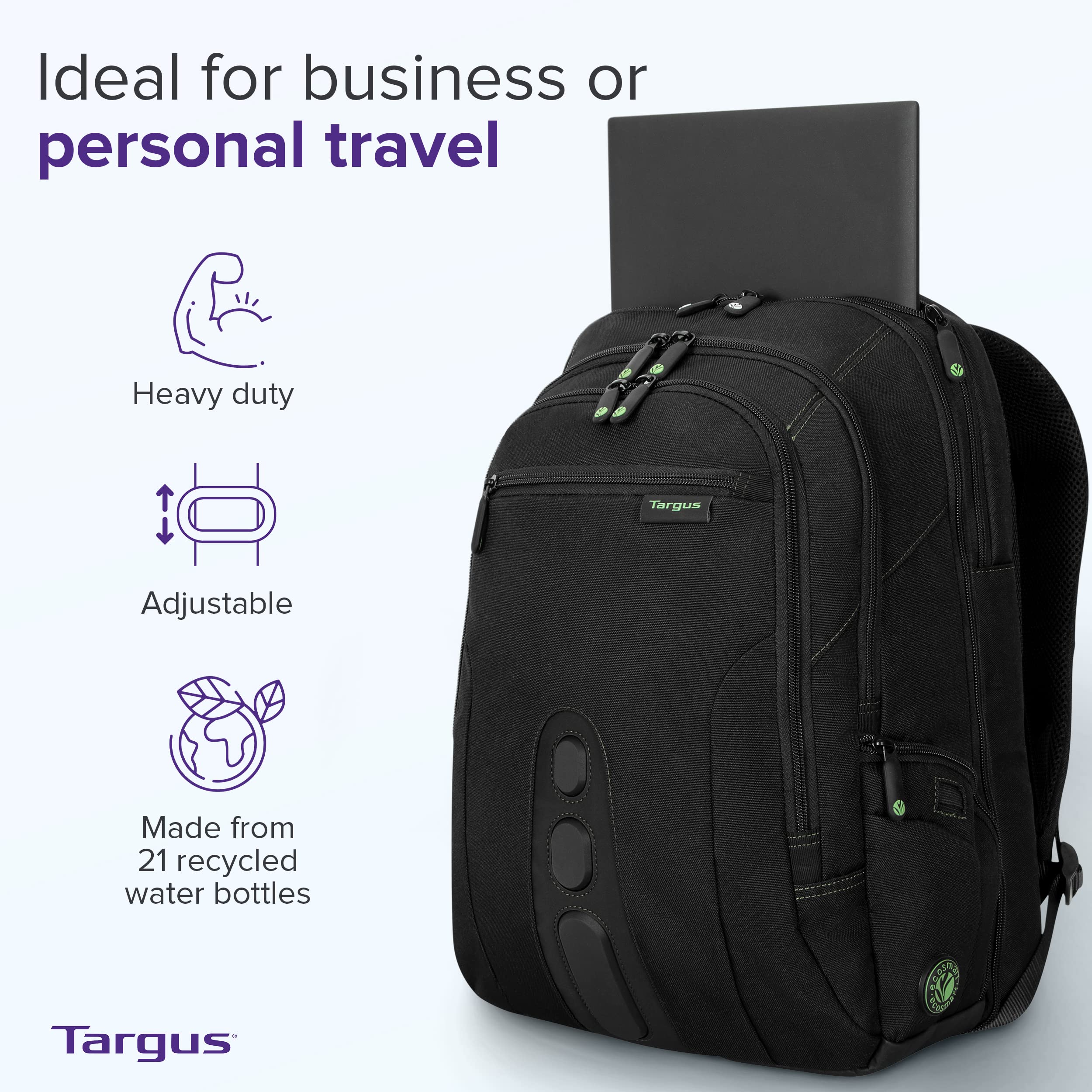 Targus Spruce EcoSmart TSA-Friendly Travel Laptop Backpack for 17 Inch Laptops, Carry-On Business Bag