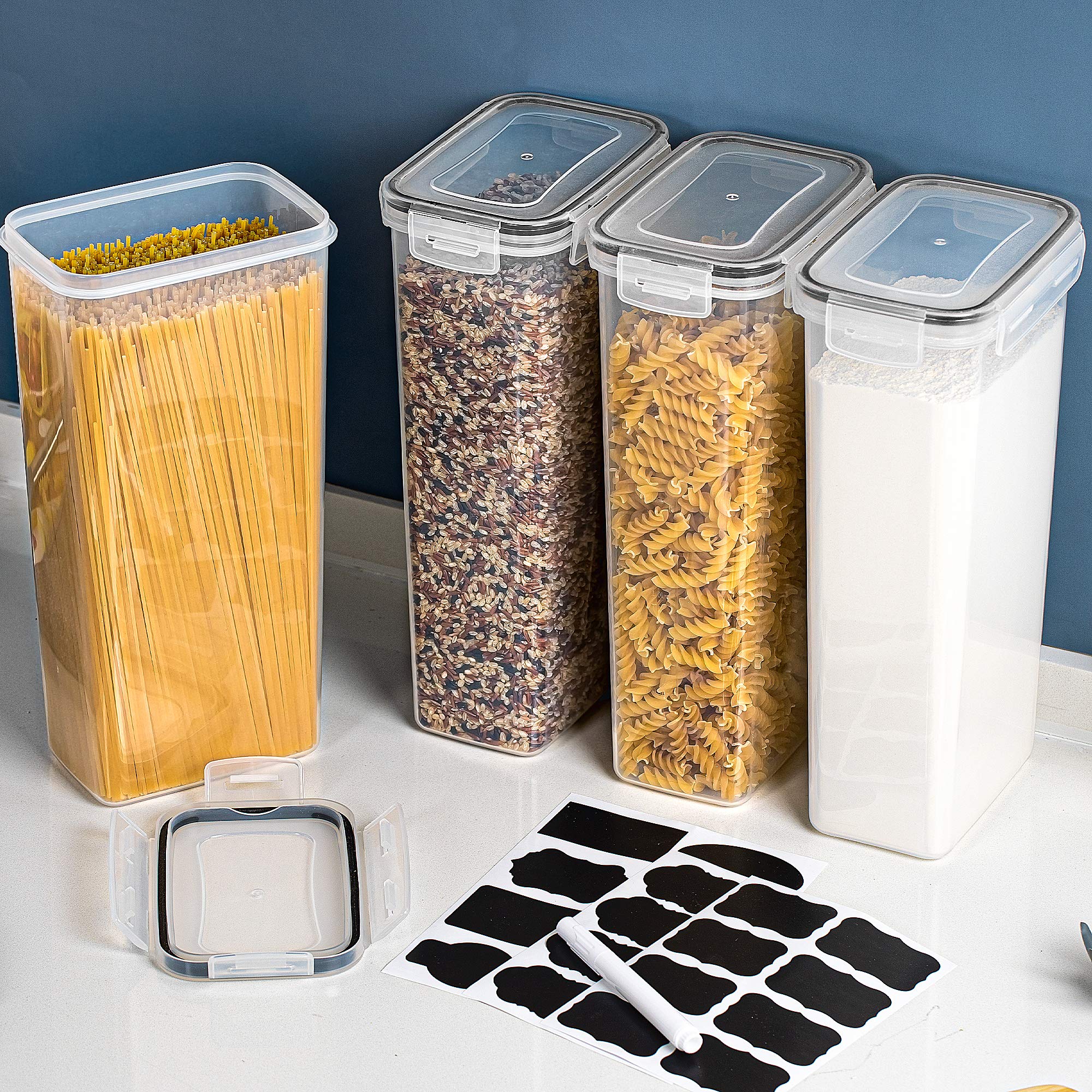 4-Pack Tall Airtight Food Storage Containers – 2.8L BPA-Free Pantry Canisters with Locking Lids & Labels