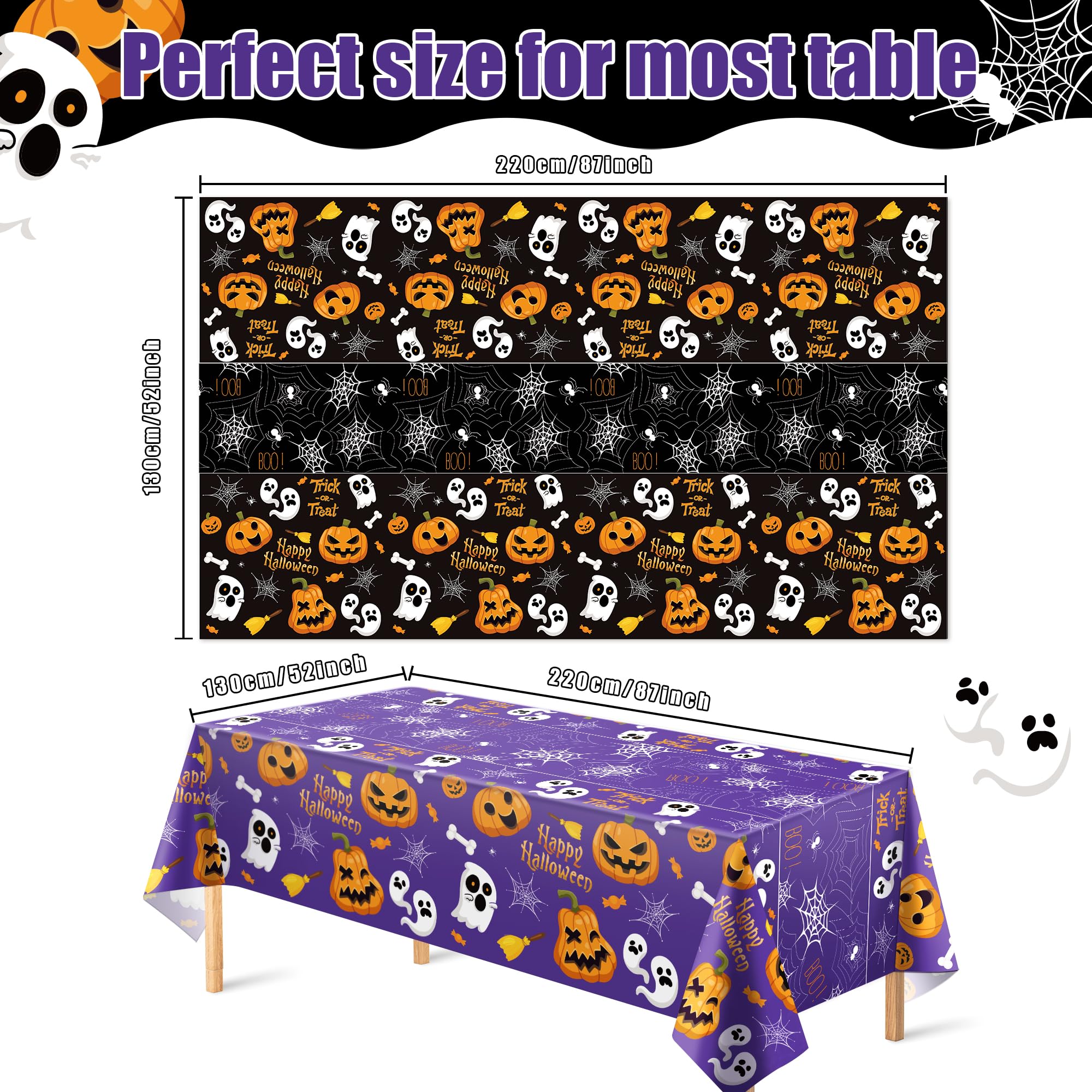 Halloween Tablecloth – Large 52x87" Plastic Table Cover for Spooky Indoor & Outdoor Party Decorations
