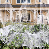 Giant Halloween Spider Web with 150 Fake Spiders – 420g Ultra-Stretch Cobwebs Covering 1400 sq ft, Indoor & Outdoor Haunted Decoration (White)