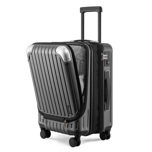 LEVEL8 Grace 20” Expandable Carry-On Luggage with Front Laptop Compartment, Hard Shell Spinner Suitcase with TSA Lock (Grey)
