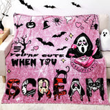 Halloween Pink Ghost Throw Blanket – 60"x60" Soft Flannel Horror Blanket for Couch, Bed & Travel