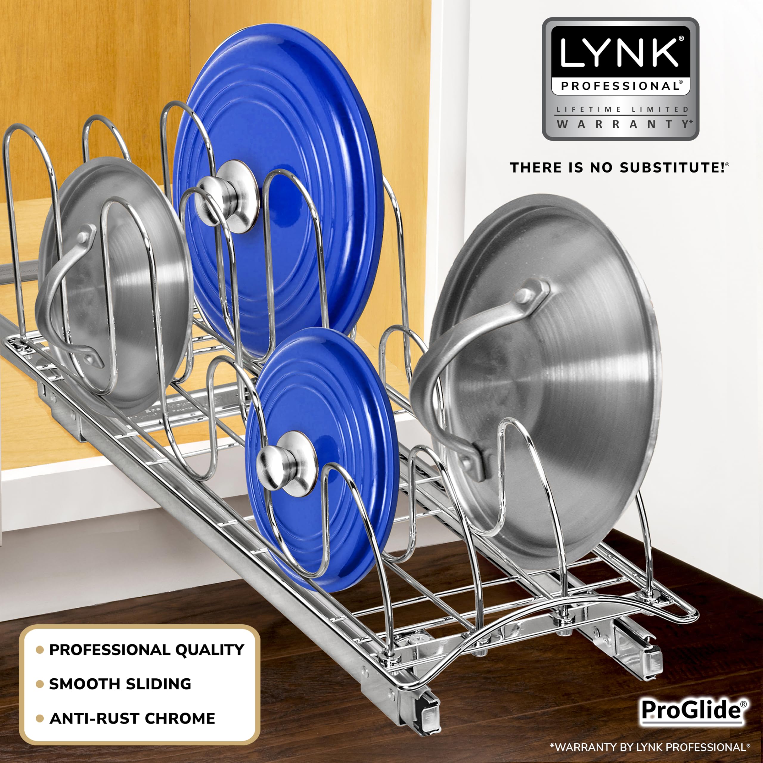 Lynk Professional Pull-Out Pot Lid & Cookie Sheet Organizer – Slim Sliding Rack for Cabinets
