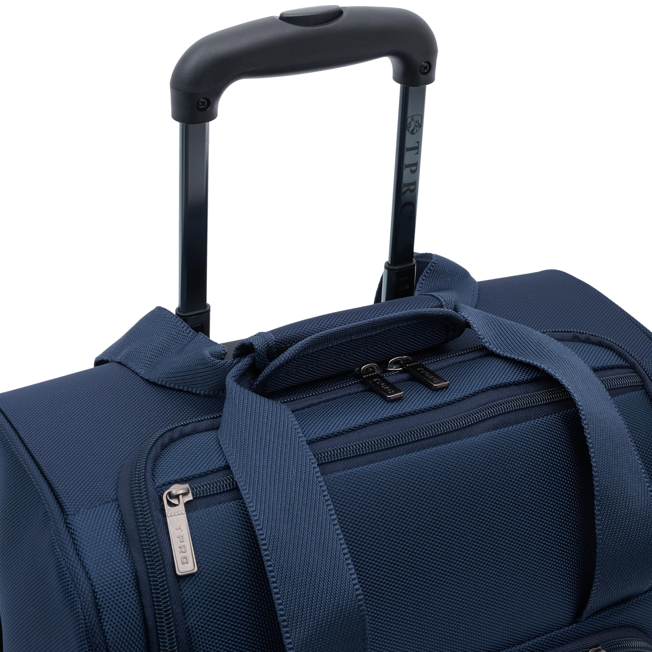 TPRC 15” Smart Underseat Carry-On Luggage with USB Charging Port, Compact Rolling Travel Bag (Navy Blue)