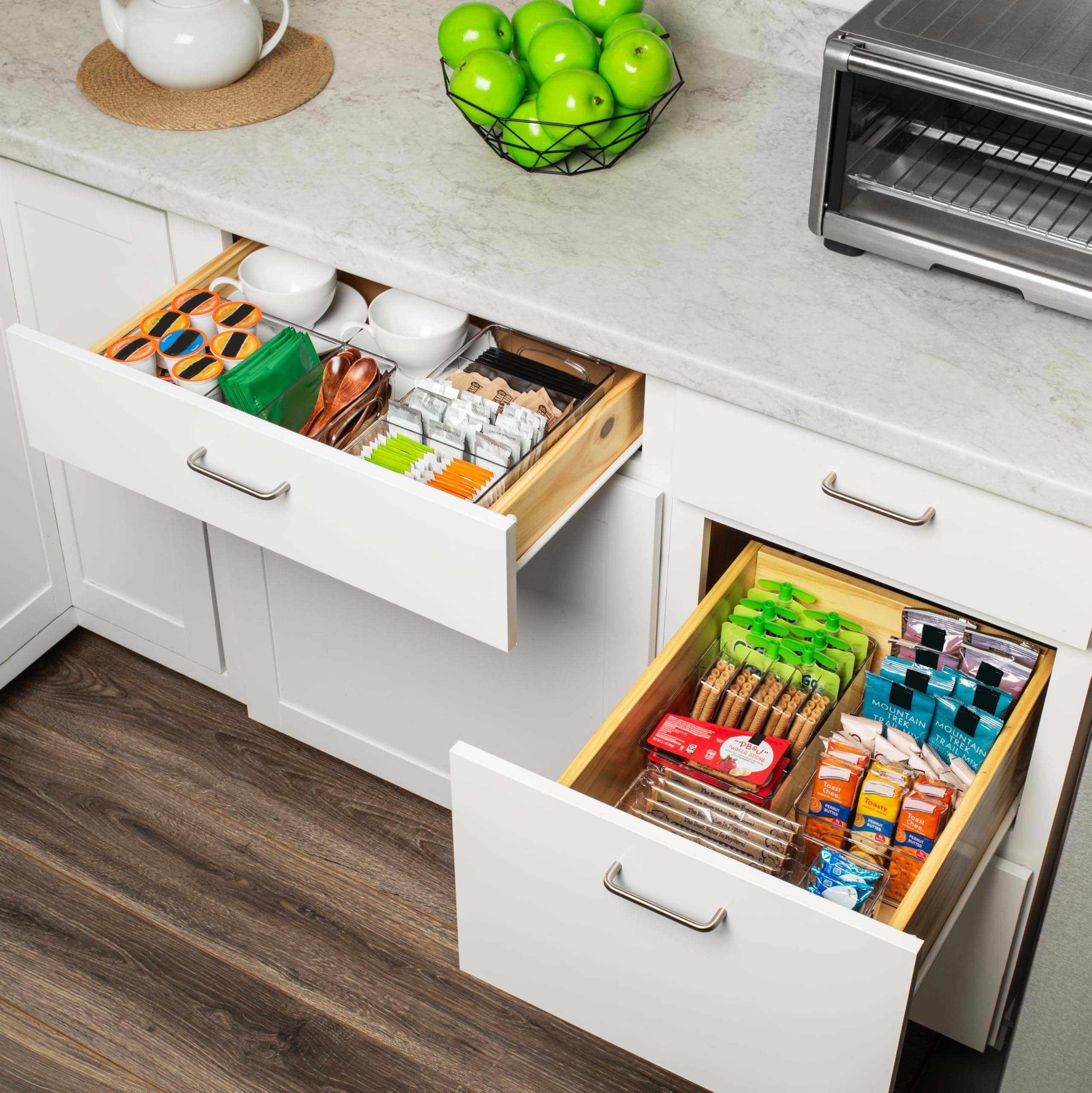 Clear Divided Storage Bins with Lids – 4-Section Stackable Pantry & Fridge Organizer (2-Pack)