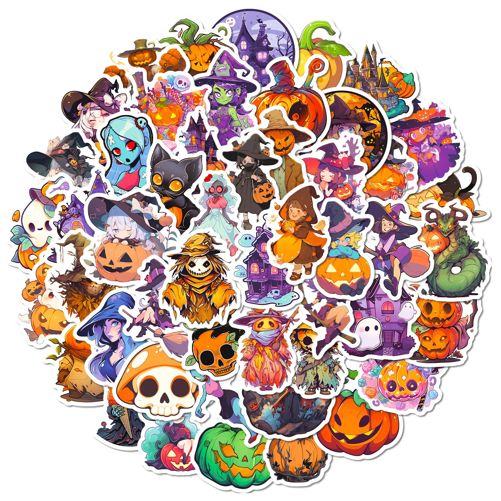 100PCS Non Repeating Halloween Children's Cartoon Pumpkin Themed Stickers Party Favors Vinyl Waterproof Holiday Party, Halloween Children's Cartoon Party Stickers Decoration