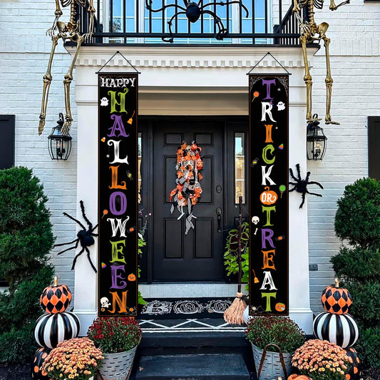 Halloween Outdoor Banners – 2-Pack Large Door Hanging Signs for Porch & Party Decorations (11.8" x 70.8")