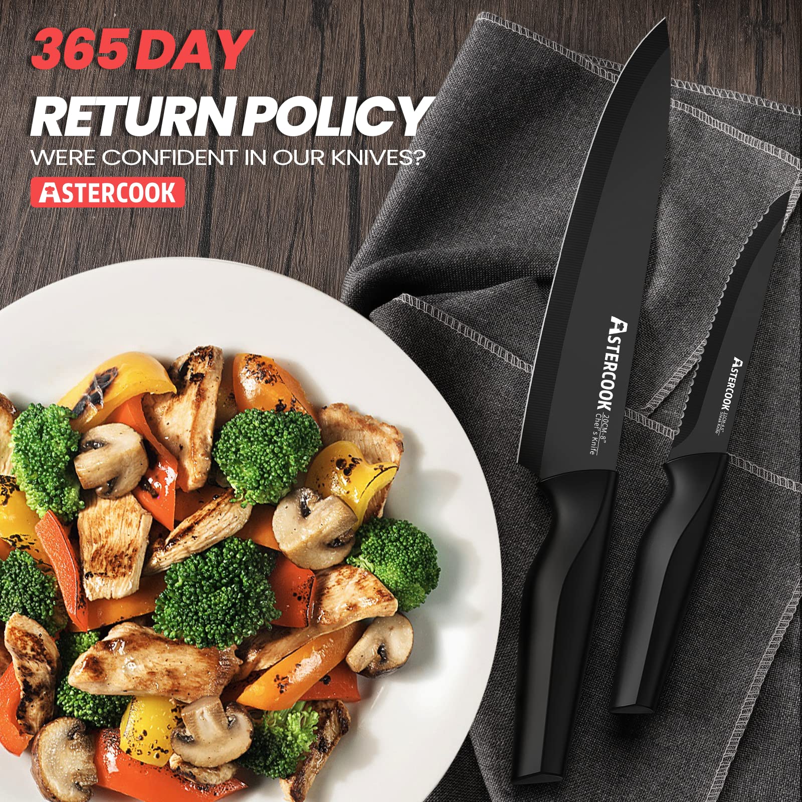 21-Piece Black Knife Block Set with Built-In Sharpener – German Steel, Non-Stick & Rust-Resistant