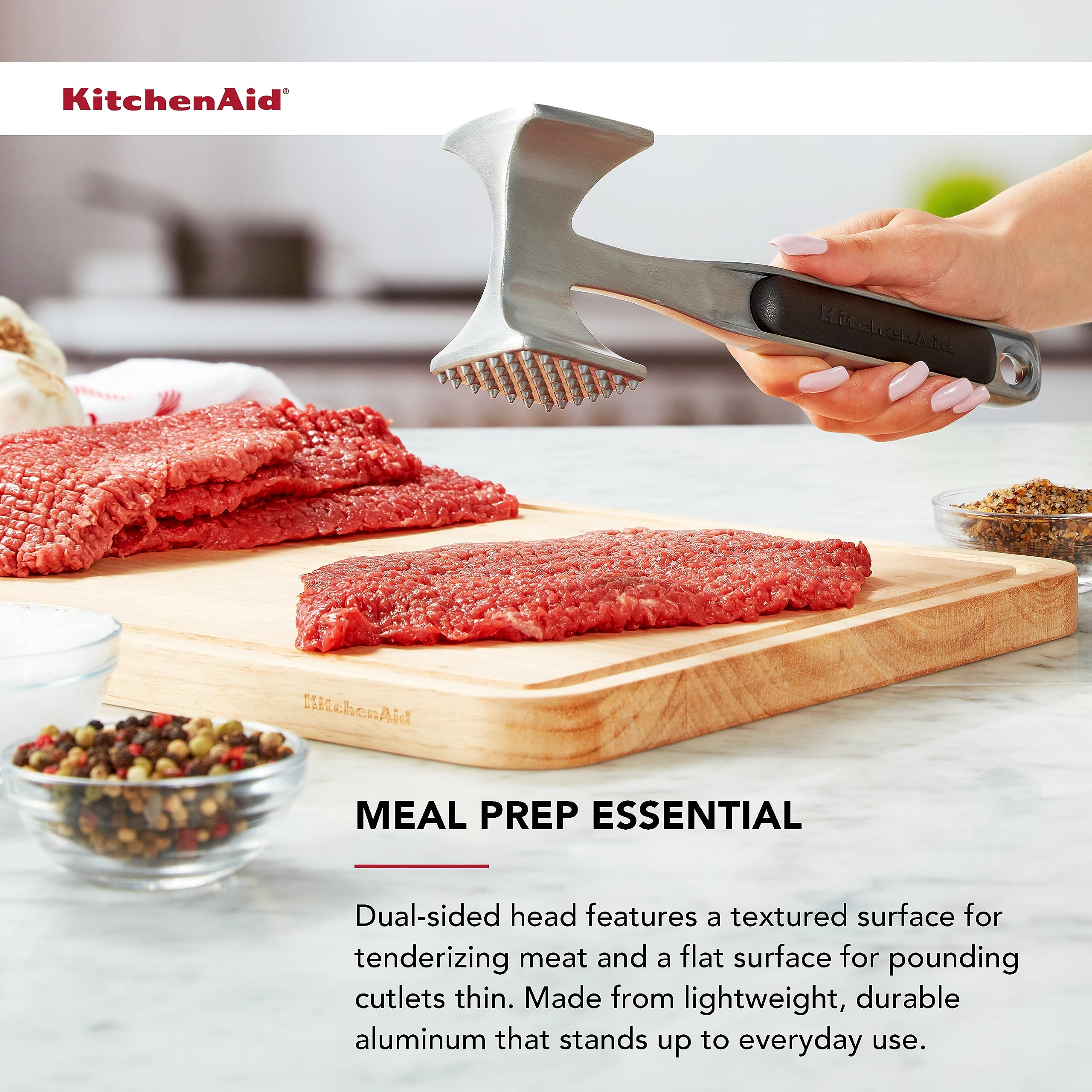 Dual-Sided Meat Tenderizer Mallet with Textured & Smooth Surfaces