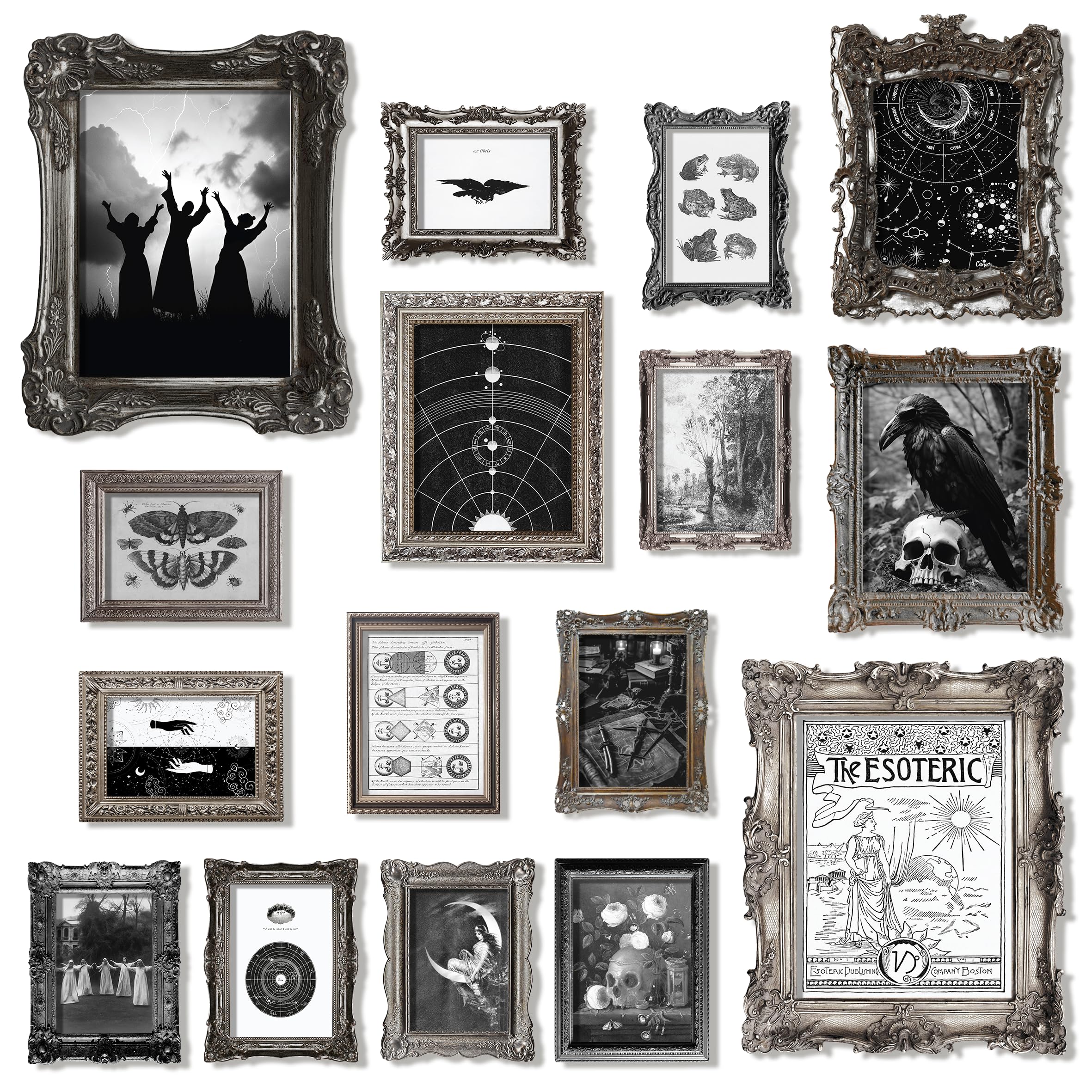 Gothic Poster Set Gallery – 16 Pcs Dark Aesthetic Wall Art Prints for Gothic Bedroom, Witchy Home & Halloween Decor (GX11x14)