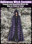 Purple Gothic Witch Lace Cape with Hood – Bat Pattern Halloween Cloak for Women (71" Length)