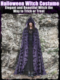 Purple Gothic Witch Lace Cape with Hood – Bat Pattern Halloween Cloak for Women (71" Length)