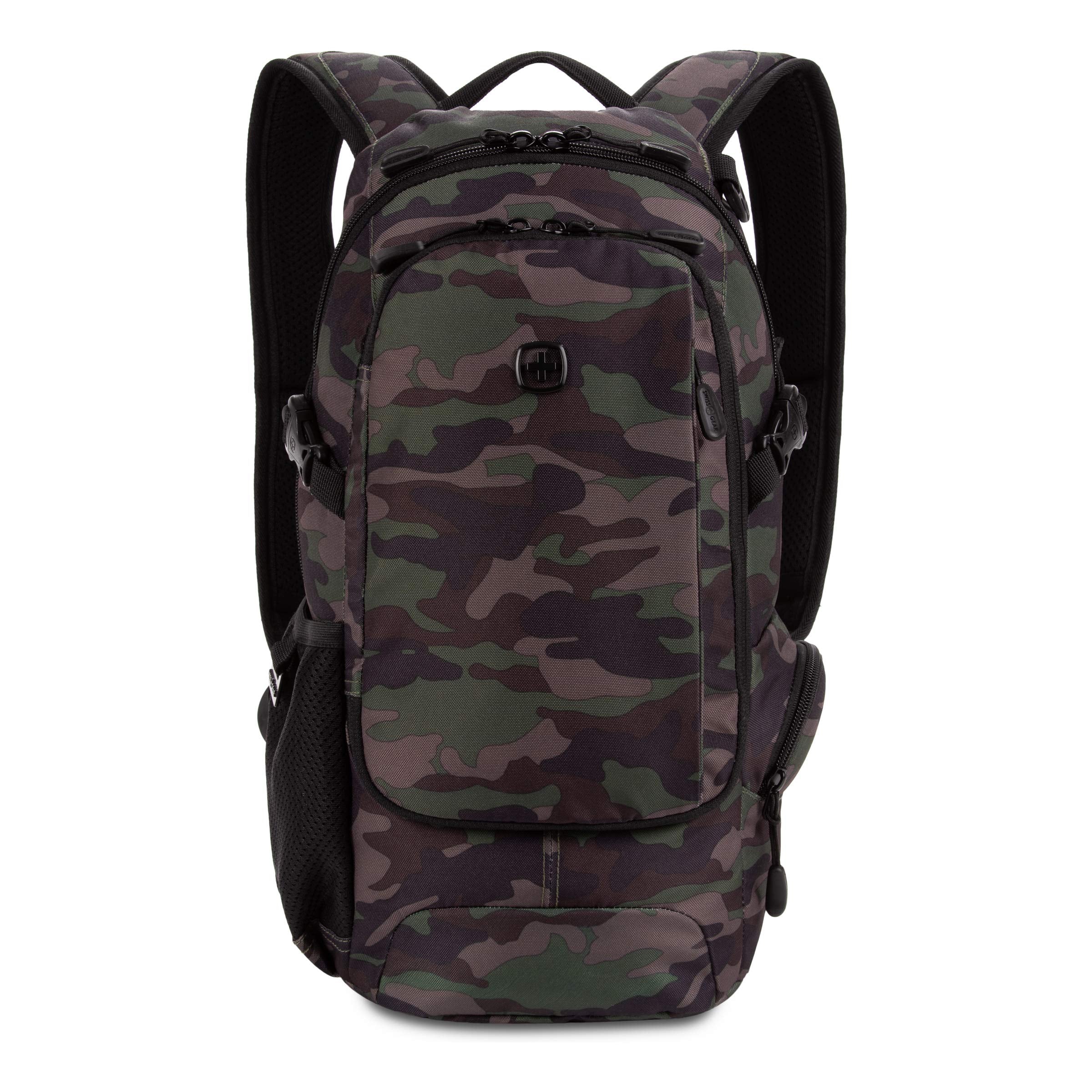 SwissGear 3598 Narrow Profile Backpack – Slim Daypack for Commuting & School, Camo Green