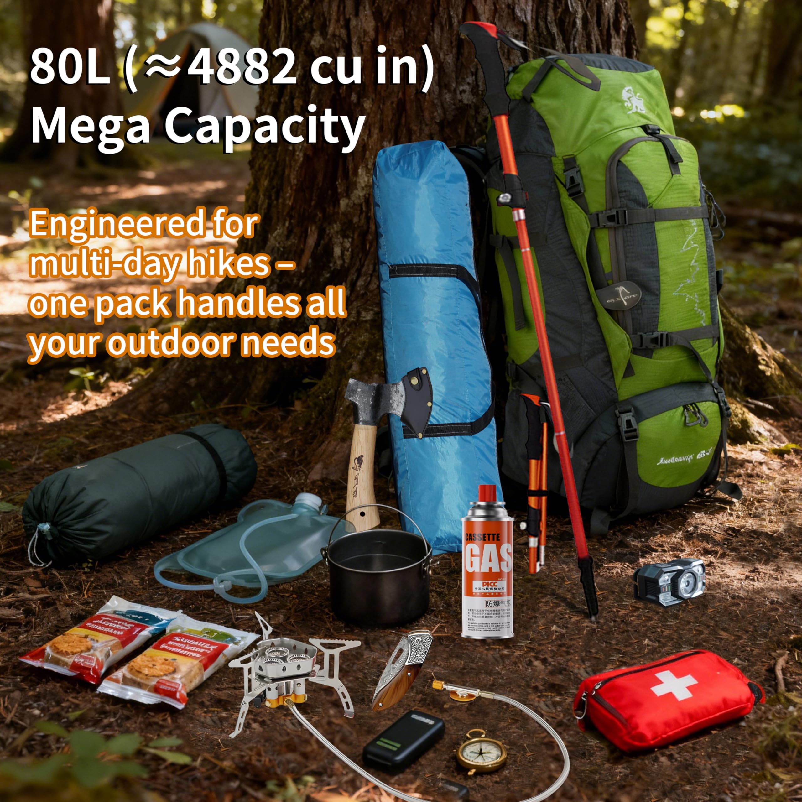 Tgpao 80L Waterproof Hiking Backpack with Air Cushion Suspension – Large Capacity Trekking Rucksack, Lake Blue